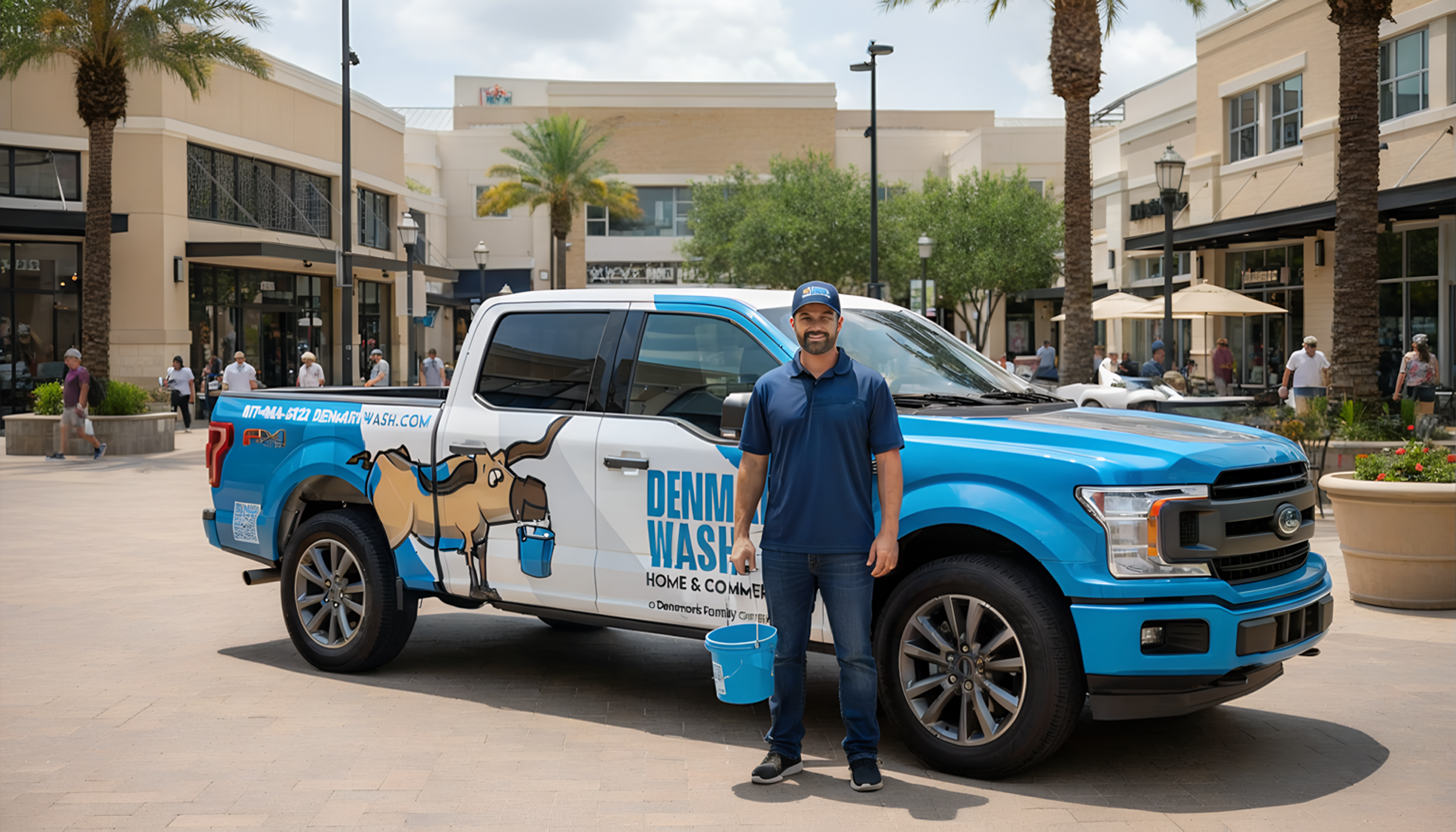 Professional window cleaner with bucket