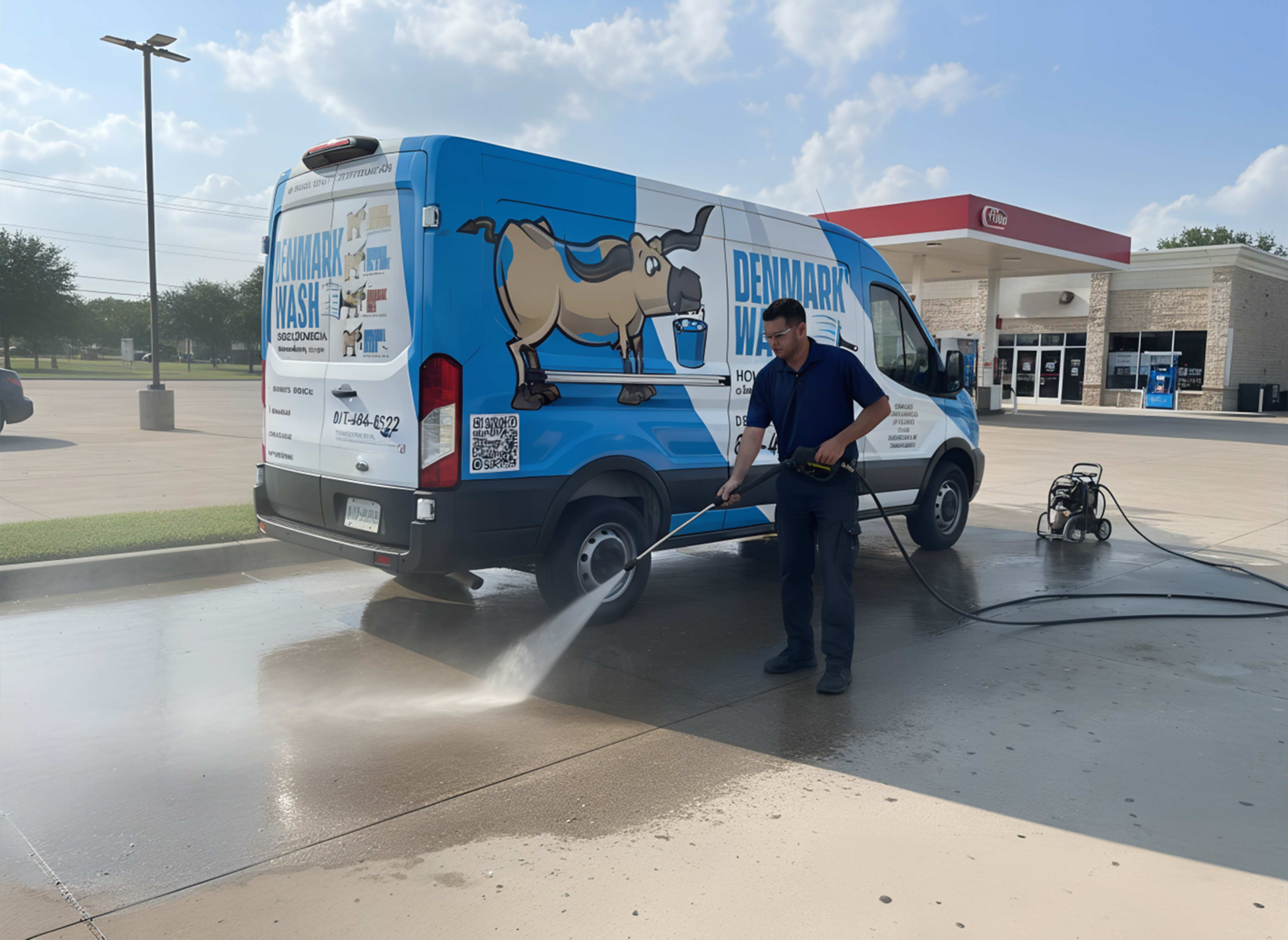 Pressure washing in action